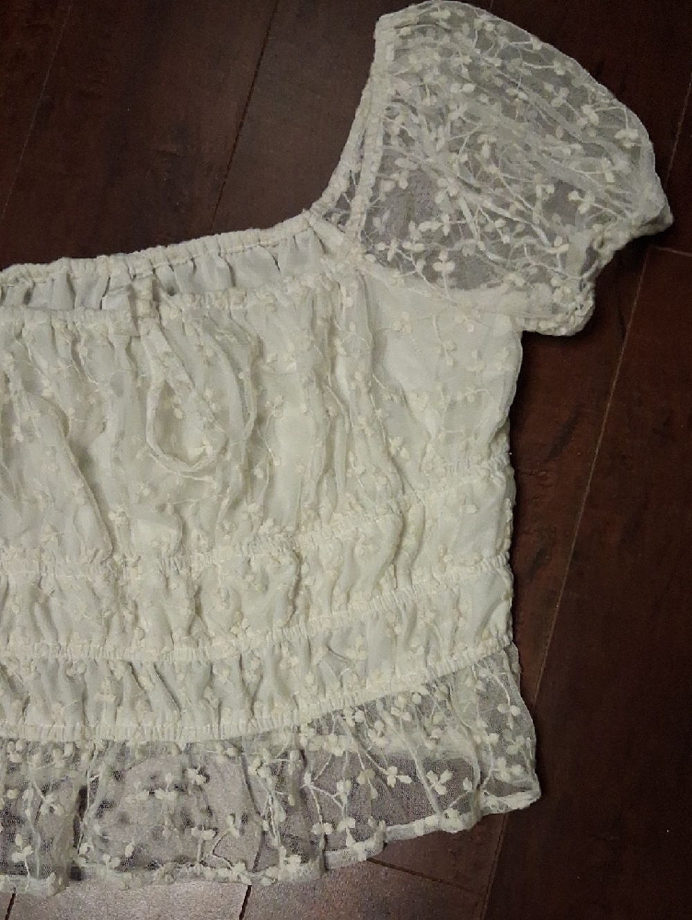 Japna White Floral Lace Puff Sleeve Cropped Top - Picture 4 of 7